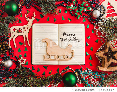 Colorful Christmas decorations and silver beads Colorful Christmas decorations and silver beads 45593357