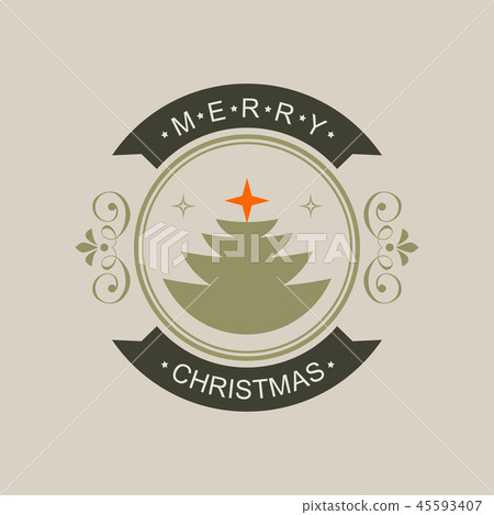 Christmas round shade sign with silhouette of Christmas tree and text. Christmas round shade sign with silhouette of Christmas tree and text. 45593407