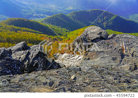 The cliffs and autumn leaves of Migahara Kogen 45594722