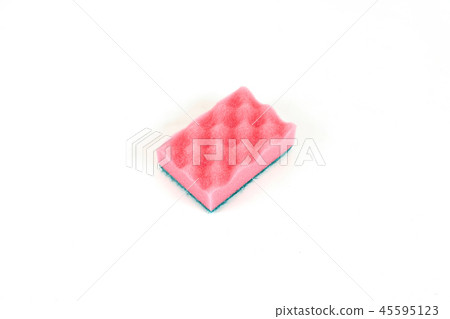 New pink dish washing sponge isolated on white background Stock