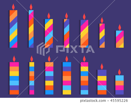 Set of colored candles. Striped candles  45595226