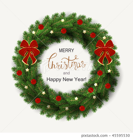 White card with Christmas wreath. Vector illustration. 45595530