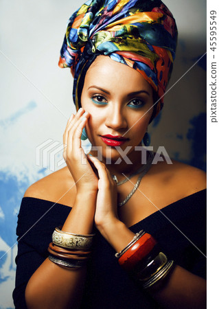 beauty bright african woman with creative make up, shawl on head beauty bright african woman with creative make up, shawl on head 45595549