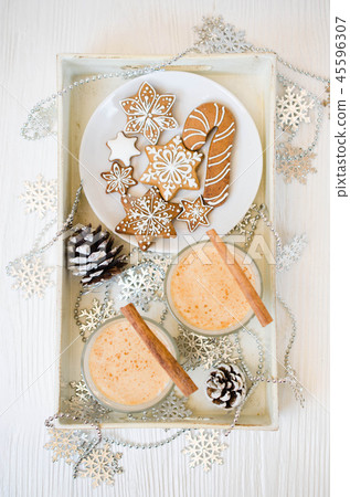 Christmas Milk Cocktail Eggnog with Spice and Gingerbread. Christmas Milk Cocktail Eggnog with Spice and Gingerbread. 45596307