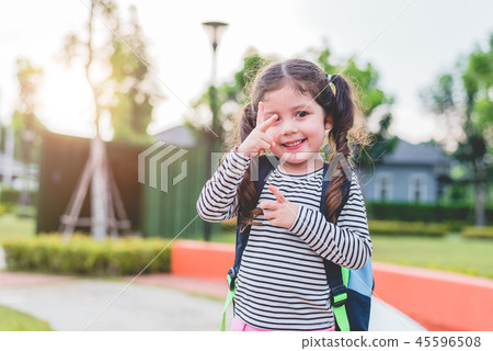 Happy little girl enjoy go to school 45596508