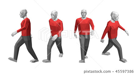 Walking low poly man. Isolated on white  Walking low poly man. Isolated on white  45597386
