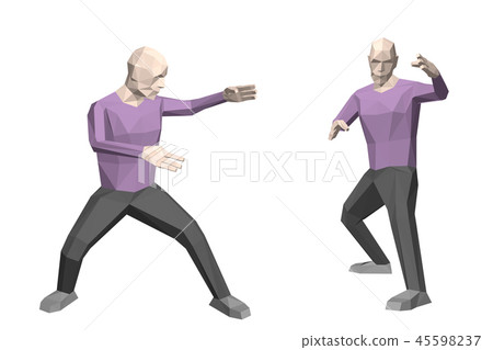 Kung fu.low poly man. Isolated on white Kung fu.low poly man. Isolated on white 45598237