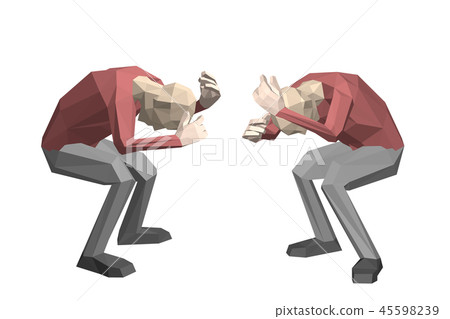 Low poly man hides himself. Isolated on white Low poly man hides himself. Isolated on white 45598239
