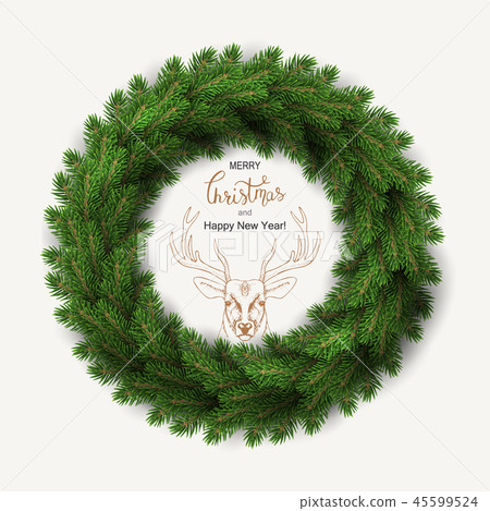 White card with Christmas wreath. Vector illustration. White card with Christmas wreath. Vector illustration. 45599524