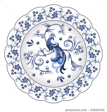 Decorative porcelain plate in Russian style Gzhel Decorative porcelain plate in Russian style Gzhel 45600430