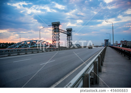View of modern concrete bridge over river View of modern concrete bridge over river 45600883