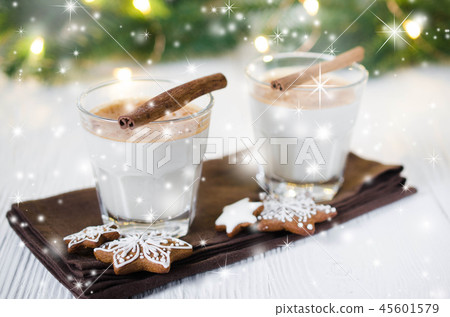 Christmas Milk Cocktail Eggnog with Spice and Gingerbread. Christmas Milk Cocktail Eggnog with Spice and Gingerbread. 45601579