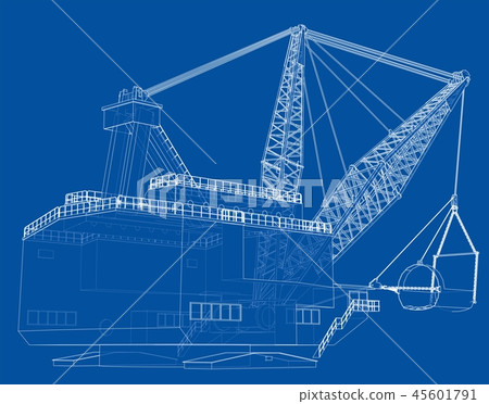 Dragline walking excavator. Vector 45601791