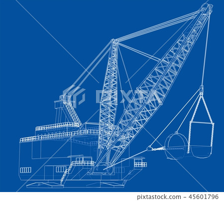 Dragline walking excavator. Vector Dragline walking excavator. Vector 45601796