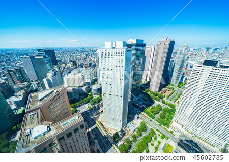 skyline aerial view of shinjuku in Tokyo, Japan skyline aerial view of shinjuku in Tokyo, Japan 45602785
