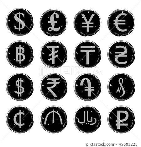 Sixteen black and white currency symbols 45603223