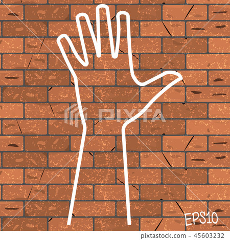 Drawn chalk on brick wall outline bunch of fives 45603232