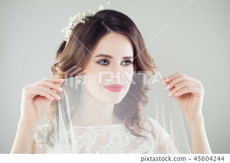 Romantic portrait of beautiful bride with makeup Romantic portrait of beautiful bride with makeup 45604244