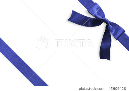 Blue bow satin on corner Christmas gift box 45604428