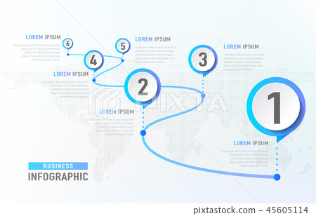 Timeline infographic 6 milestone like a road. Business concept infographic template. Vector 45605114