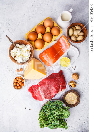Balanced diet food background. Protein foods Balanced diet food background. Protein foods 45605488