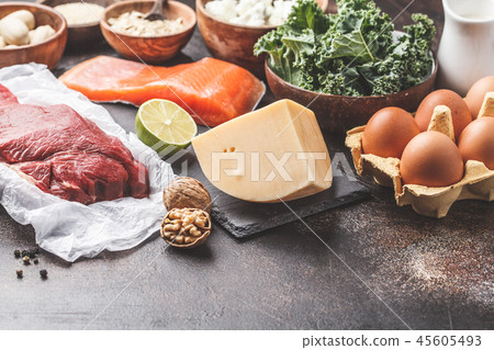 Balanced diet food background. Protein foods 45605493