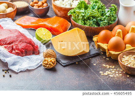 Balanced diet food background. Protein foods 45605495
