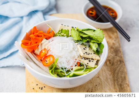 Vegan bun cha salad bowl. Vietnamese rice noodle 45605671