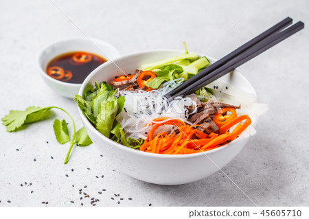 Bun cha salad bowl. Vietnamese rice noodle Bun cha salad bowl. Vietnamese rice noodle 45605710