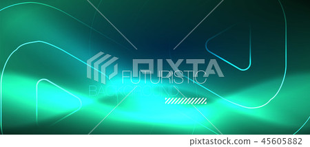 Neon glowing techno lines, hi-tech futuristic abstract background template with geometric shapes 45605882