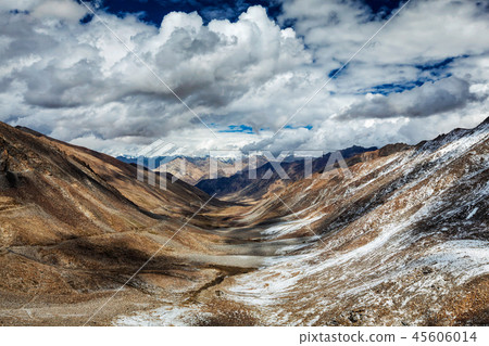 View over valley and Karakorum range from Khardung La pass, Ladak View over valley and Karakorum range from Khardung La pass, Ladak 45606014