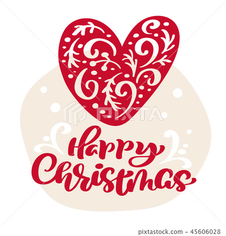 Hand drawn scandinavian illustration heart. Happy Christmas calligraphy vector lettering text. xmas 45606028