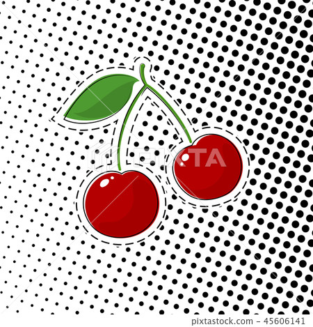 Red Cherry Sticker on Pop Art Background 45606141