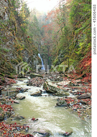 Waterfall with water falling from cliff Waterfall with water falling from cliff 45606488