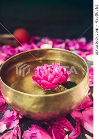 Tibetan singing bowl with floating pink peony Tibetan singing bowl with floating pink peony 45606563