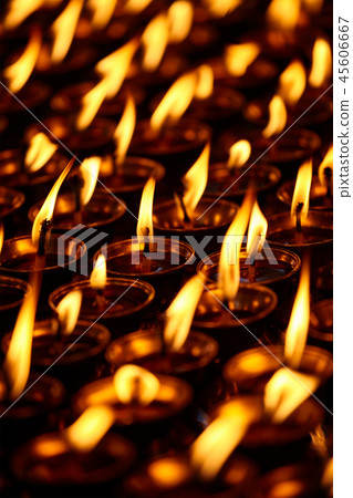 Burning candles in Buddhist temple. Dharamsala, Himachal Pradesh 45606667