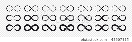 Set of black infinity symbols and signs silhouettes. Isolated on transparent background. 45607515