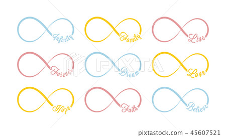 Vector infinity symbols. Colored repetition and unlimited cyclicity icon and sign illustration on 45607521