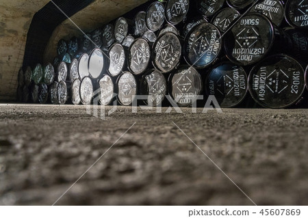 Radioactive waste package barrels in underground Radioactive waste package barrels in underground 45607869