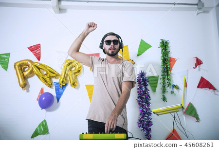 Charismatic disc jockey DJ music players party Charismatic disc jockey DJ music players party 45608261