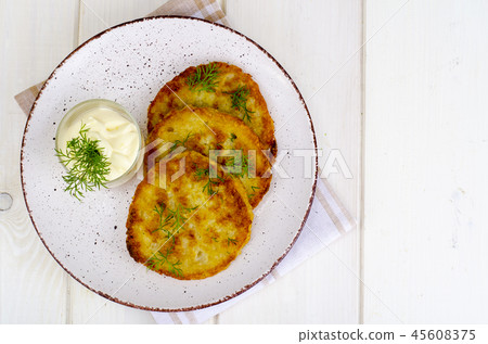 Vegetarian vegetable fried potato pancakes 45608375