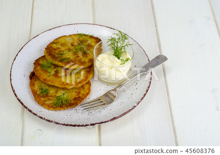 Vegetarian vegetable fried potato pancakes 45608376