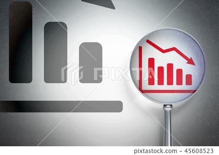 Finance concept: Decline Graph with optical glass on digital background Finance concept: Decline Graph with optical glass on digital background 45608523