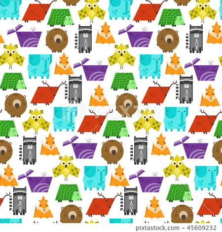 Bright kids pattern with cute geometric animals 45609232