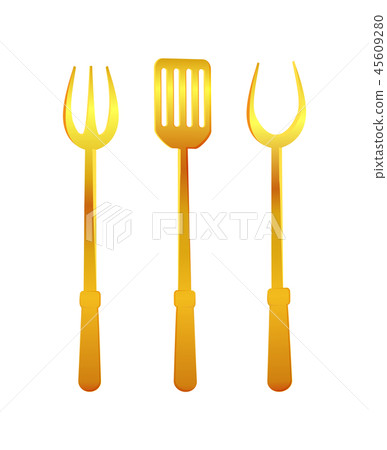Spatula and Fork Gold Tools Vector Illustration 45609280