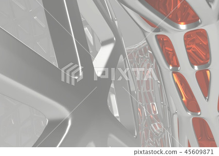 Abstract 3d rendering concept of high poly architecture with steel and glass, chaotic mesh grid 45609871