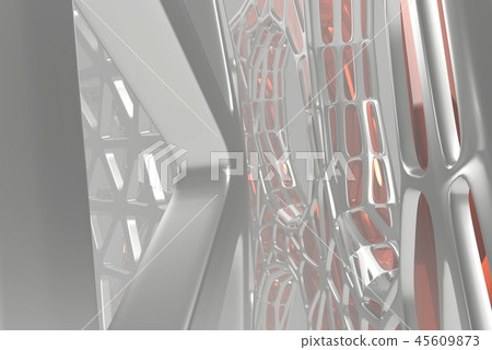Abstract 3d rendering concept of high poly architecture with steel and glass, chaotic mesh grid Abstract 3d rendering concept of high poly architecture with steel and glass, chaotic mesh grid 45609873