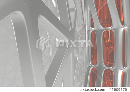 Abstract 3d rendering concept of high poly architecture with steel and glass, chaotic mesh grid 45609876