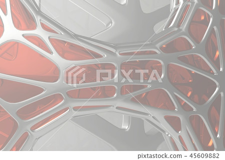 Abstract 3d rendering concept of high poly architecture with steel and glass, chaotic mesh grid 45609882