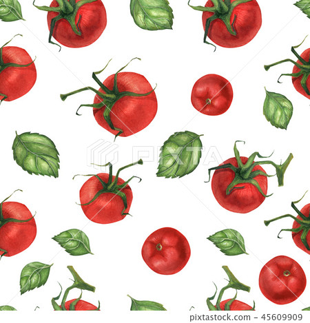 Vegan watercolor seamless pattern with basil and 45609909